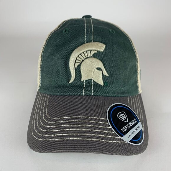 Michigan State Spartans NCAA Green Gray Top of the World Relaxed Fit Trucker Hat - Picture 2 of 5